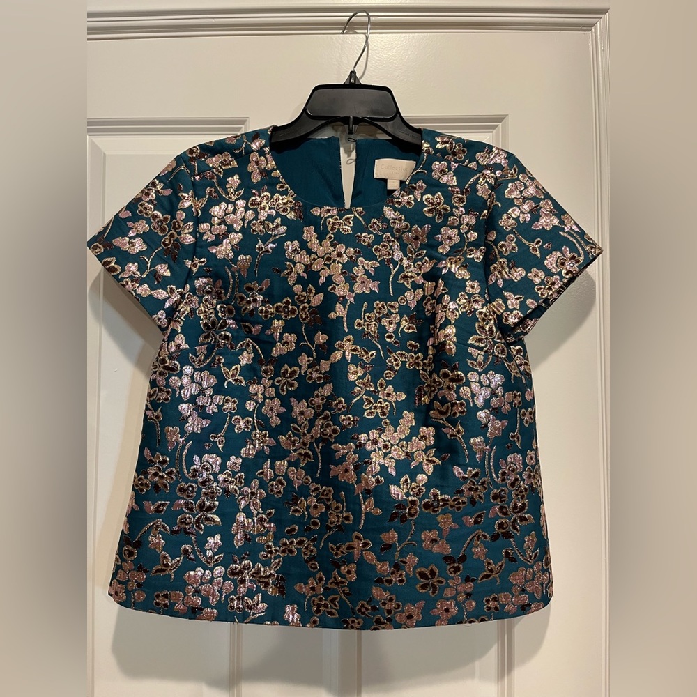 J CREW Collection green blouse with golden detail size s